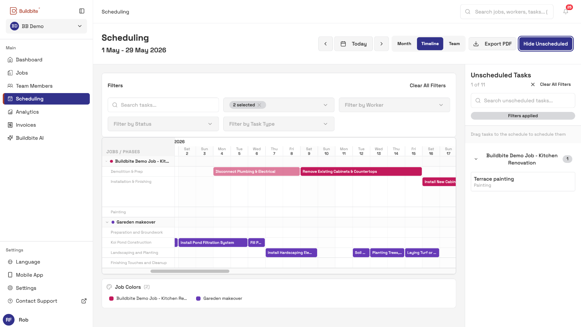 Planning view in Buildbite